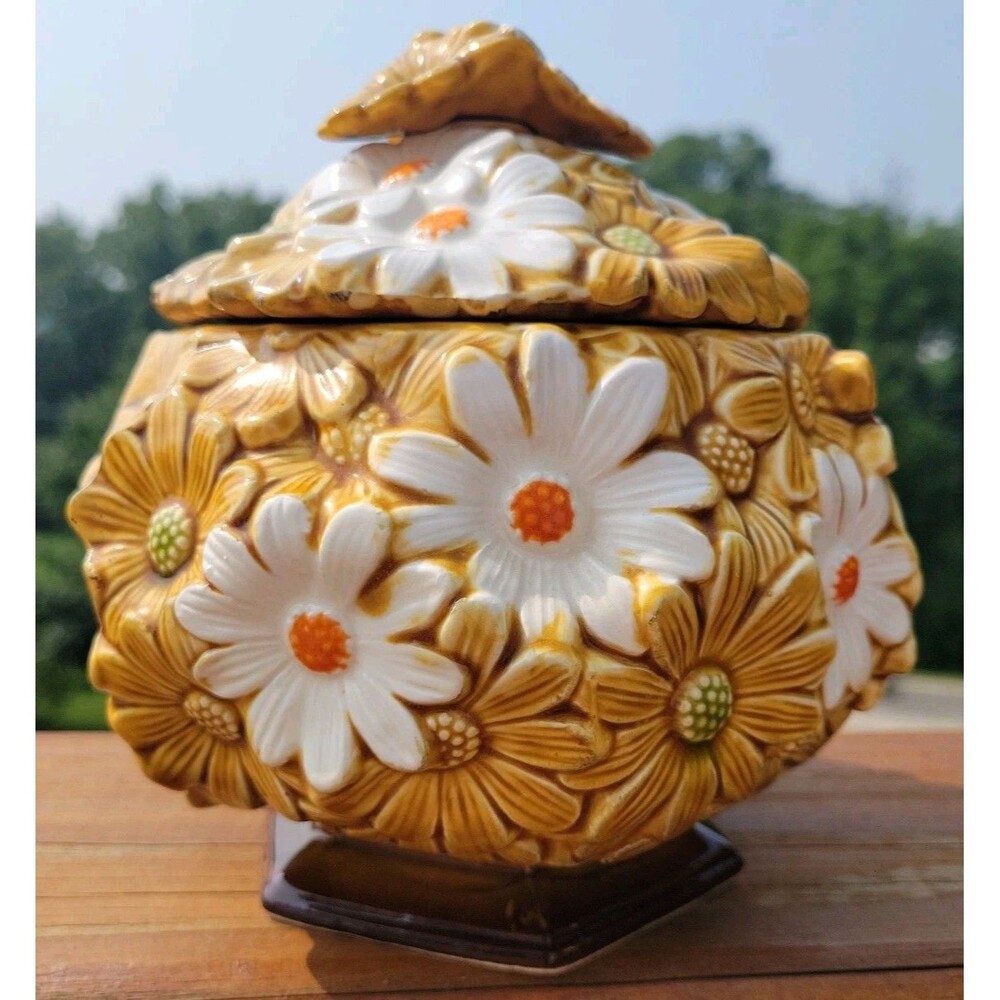 Vintage Fred Roberts Daisy Canister Coffee Cookie Jar Japan 1970s Flower Ceramic
